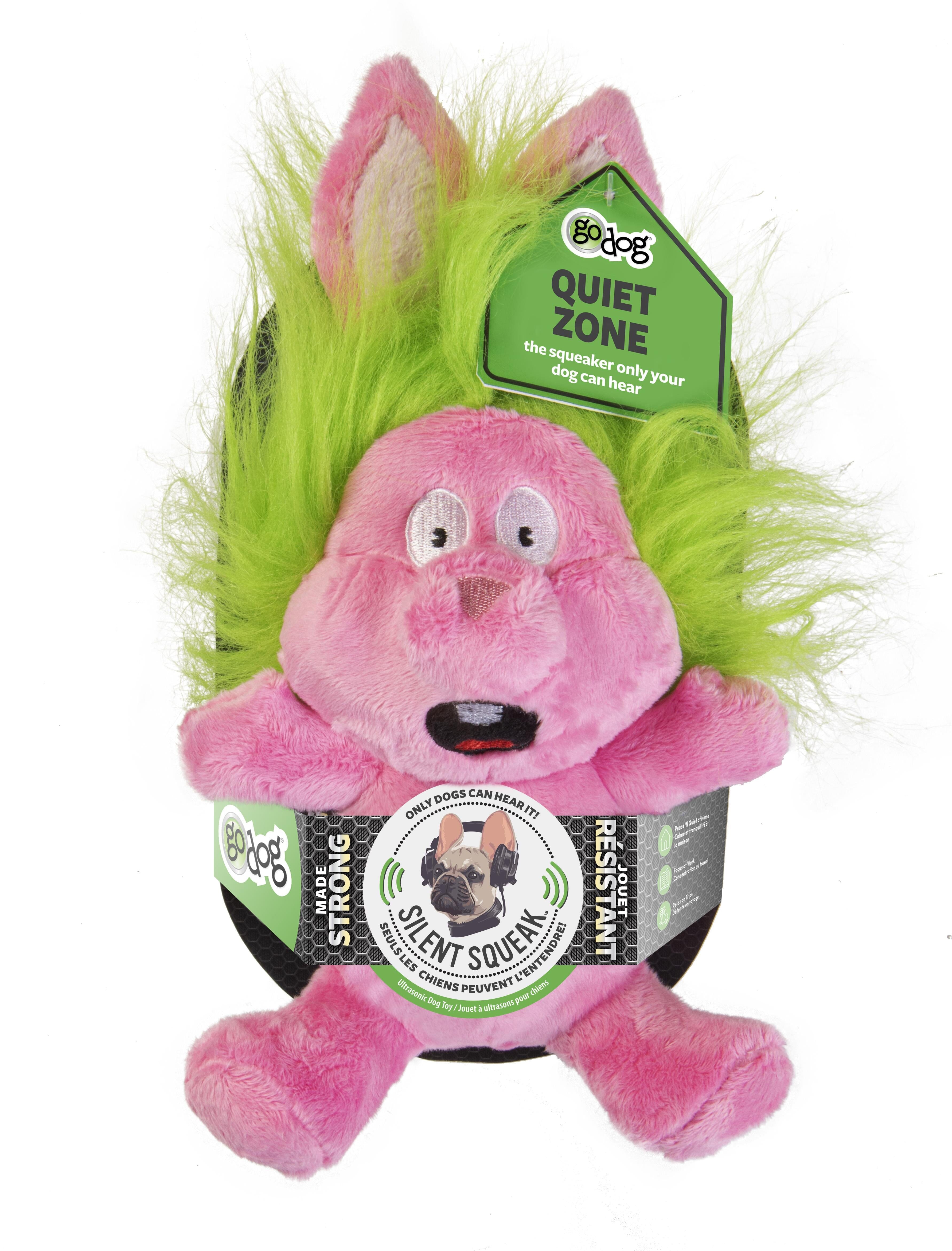 GoDog Silent Squeak Crazy Hairs Rabbit Plush Dog Toy with Chew-Guard T ...