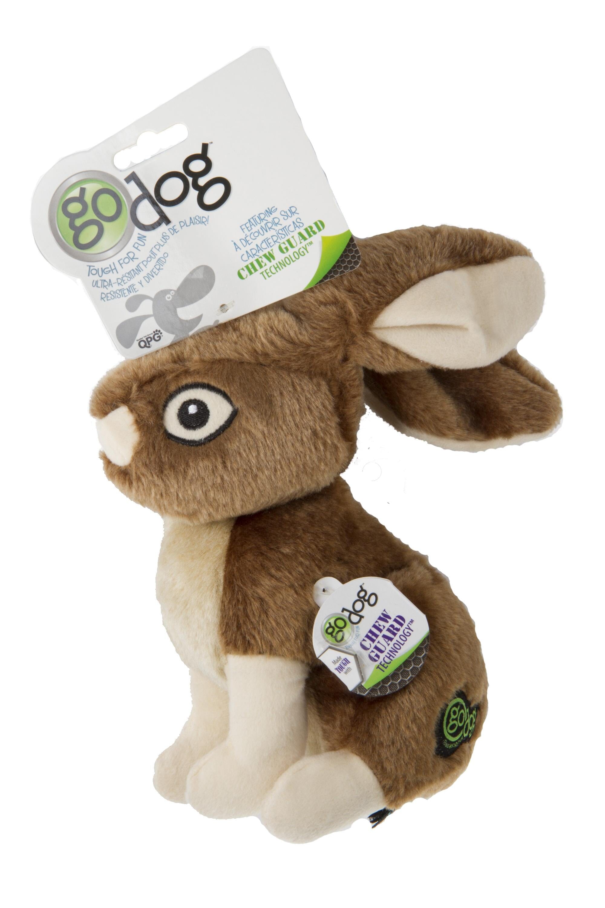 GoDog Wildlife Rabbit Squeak and Plush Dog Toy with Chew-Guard Tech - Large  