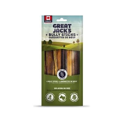 Great Jacks Odour-Free Bully Sticks Natural Dog Chews - 5-7" Inch - 6-Pack