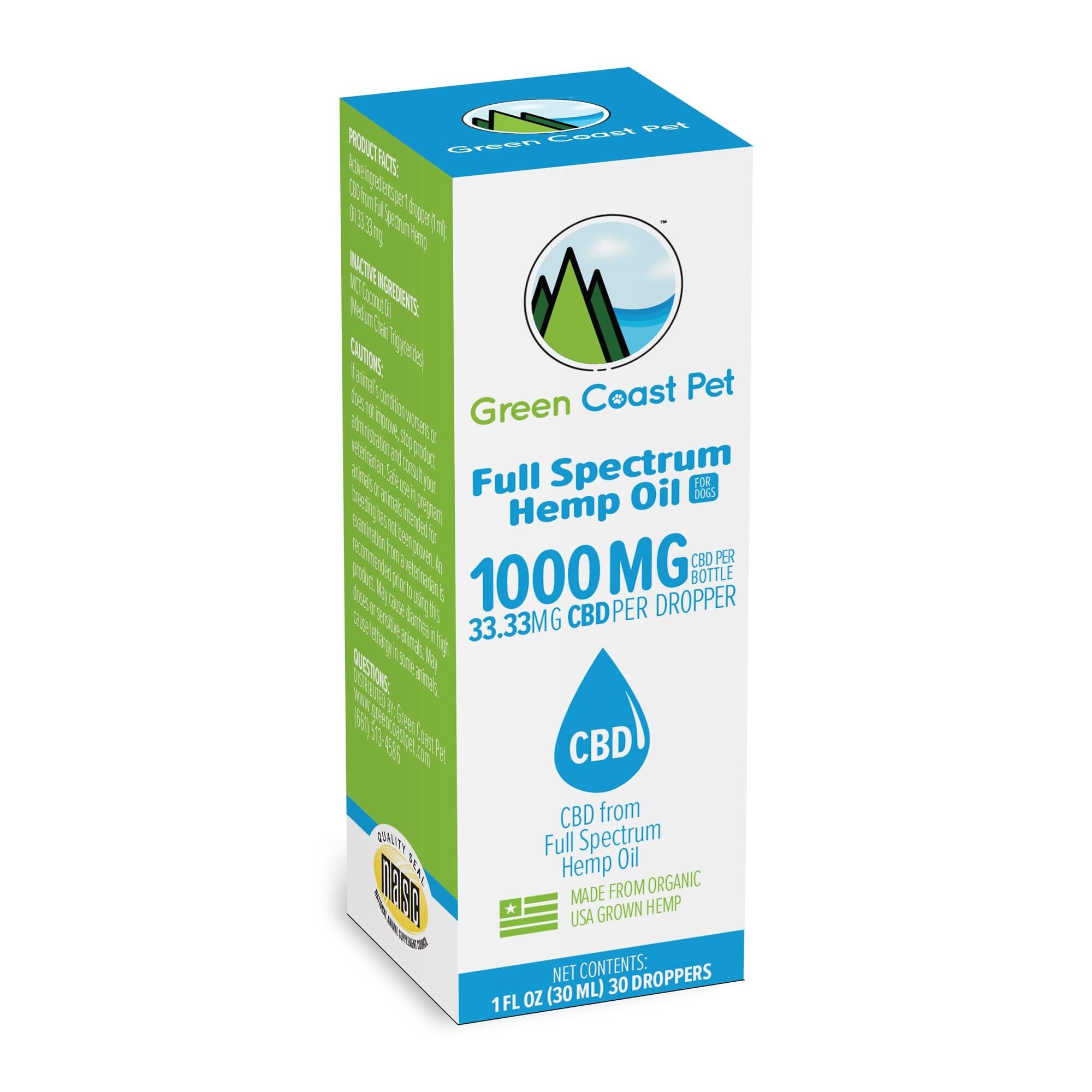 Green Coast Pet 1000mg Full Spectrum Tincture CBD Dog Supplement - 1 Oz  