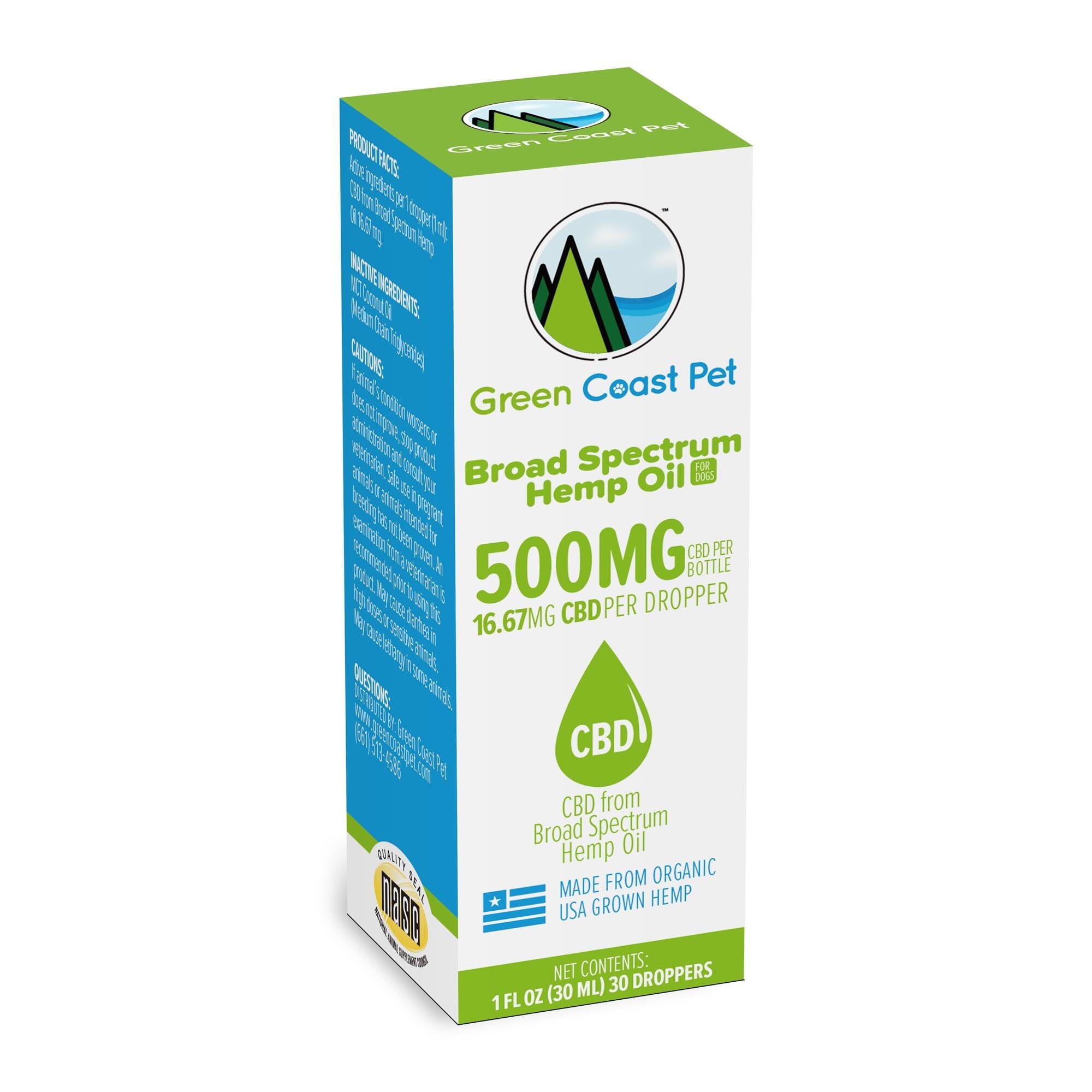 Green Coast Pet 500mg Broad Spectrum Tincture CBD Dog Supplement - 1 Oz  