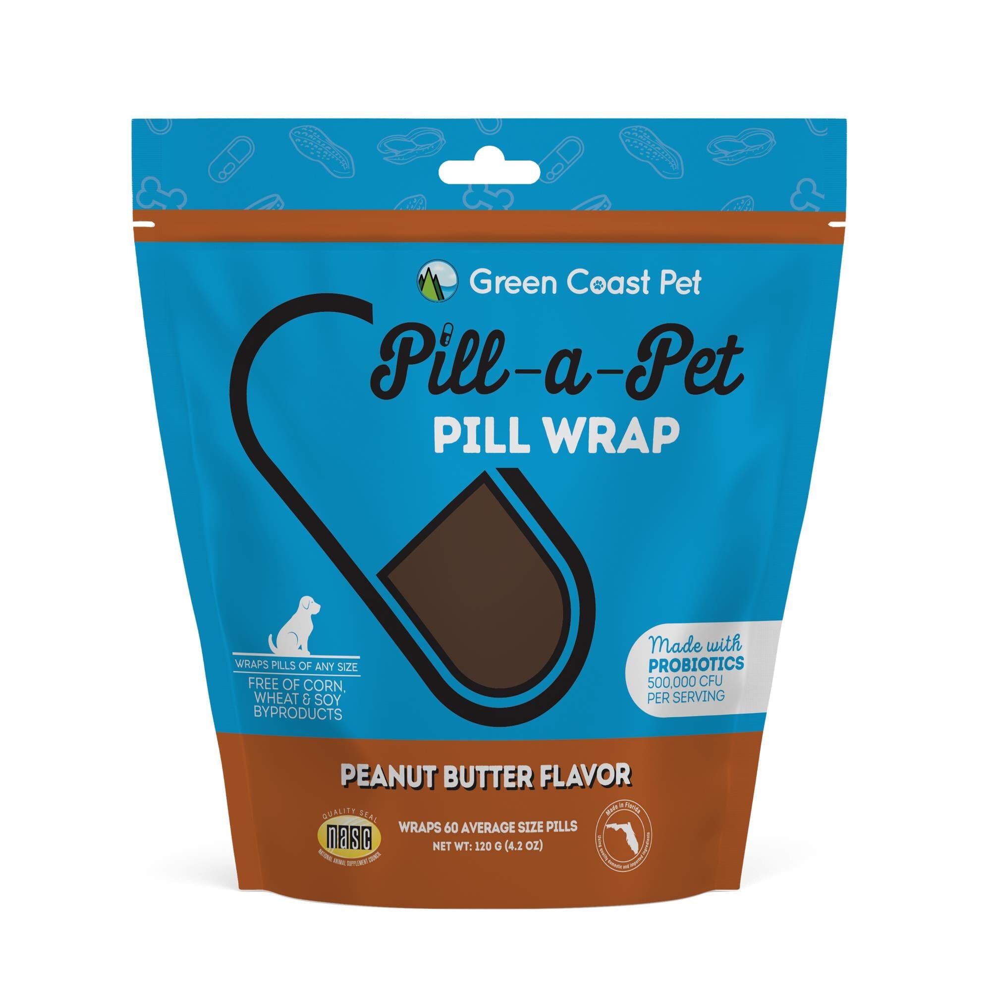 Green Coast Pet Pill-a-Wrap Moldable Pill Wraps for Dogs Peanut Butter with Probiotics - 4.2 Oz