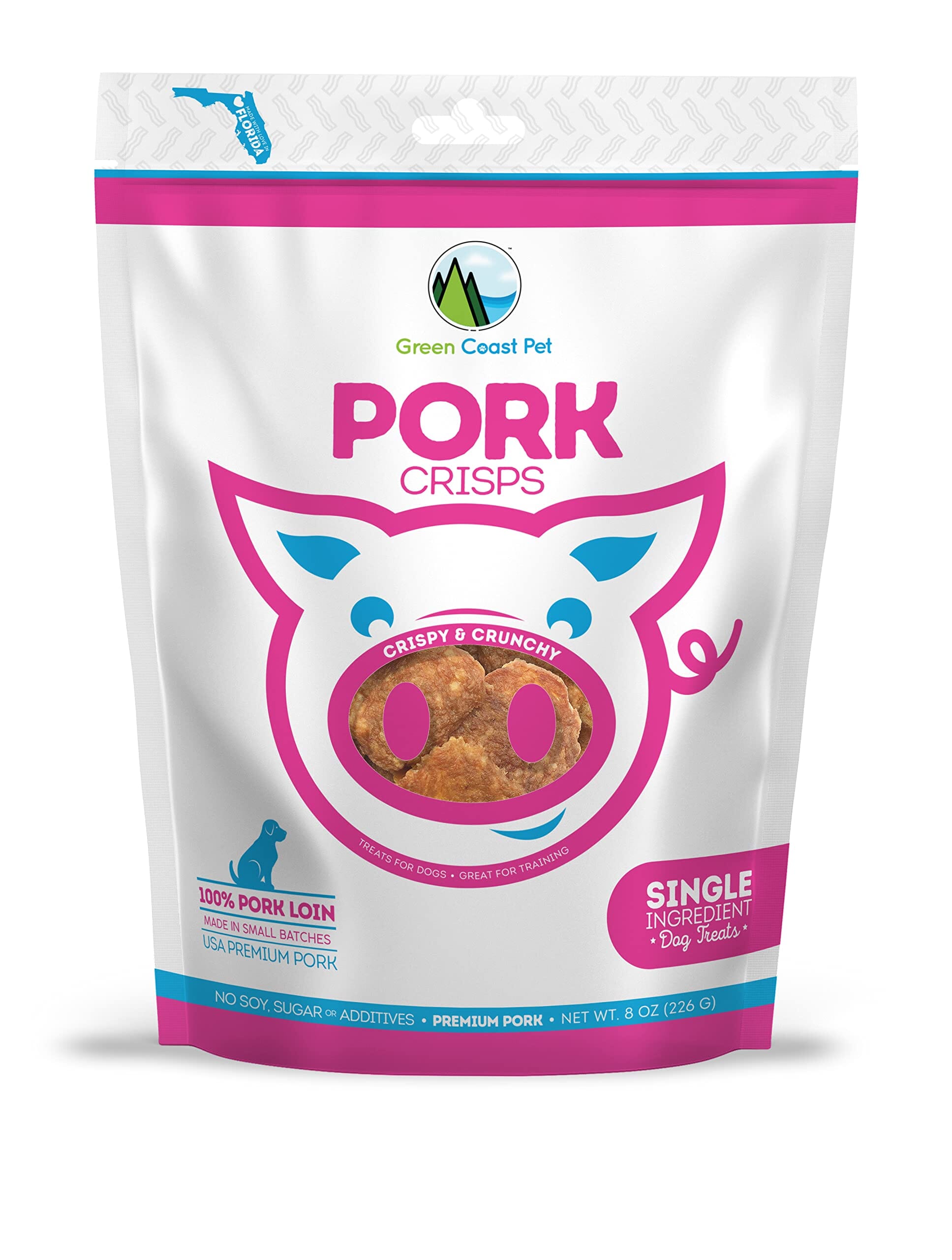 Green Coast Pet Pork Loin Crispy and Crunchy Dog Treats 8 Oz 