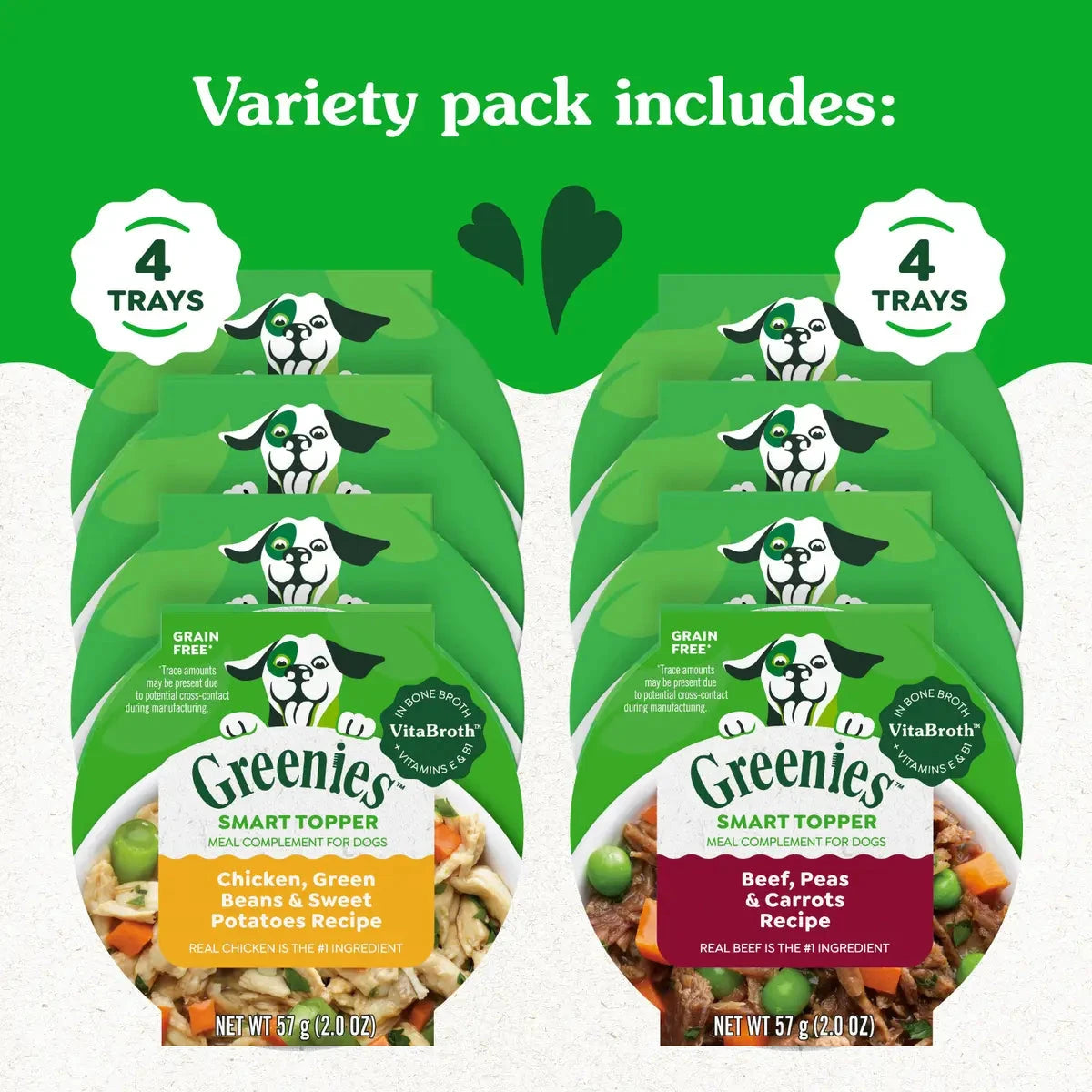 Greenies Smart Topper Wet Mix-In Chicken Beef Sweet Potato and Veggie Dog Food Topper Trays  - Variety Pack - 2 Oz - 8 Pack - Case of 2