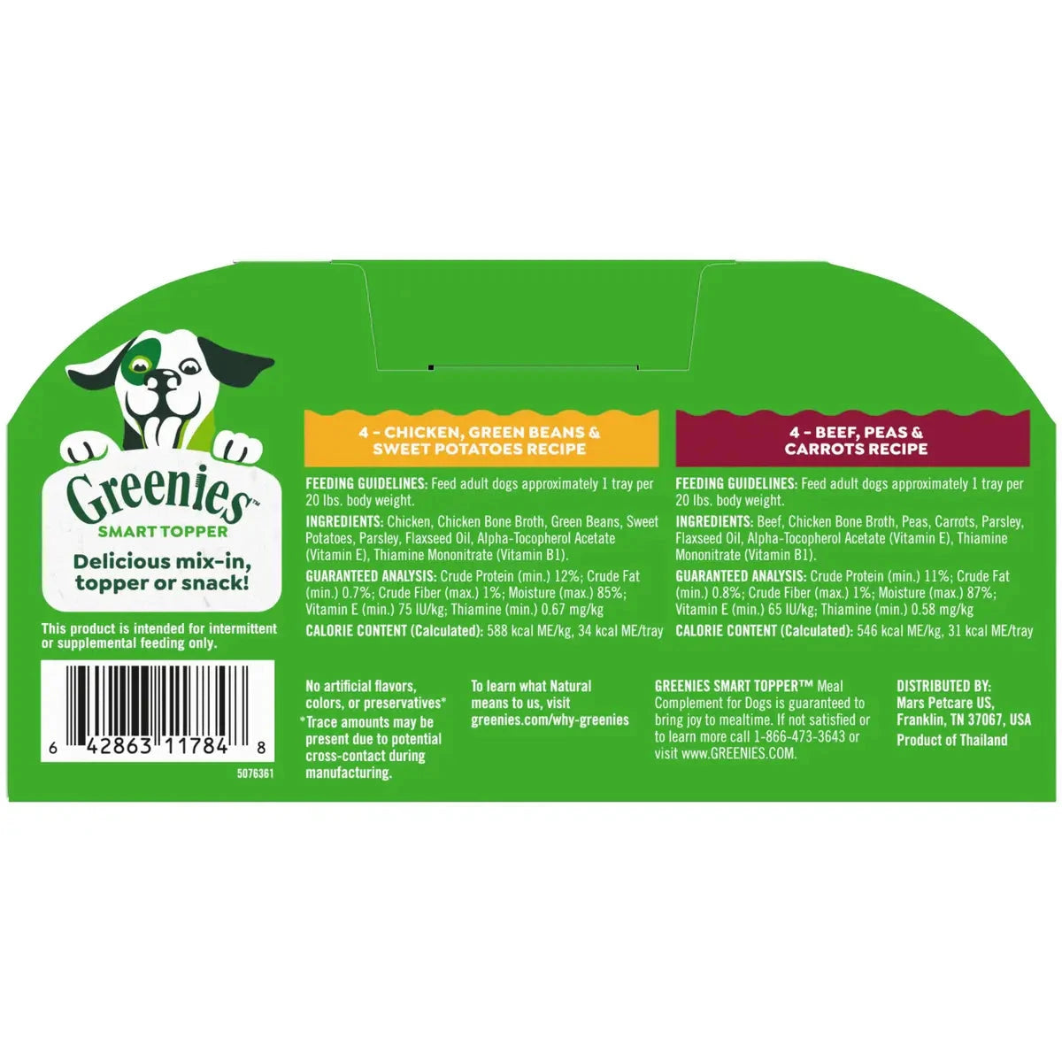 Greenies Smart Topper Wet Mix-In Chicken Beef Sweet Potato and Veggie Dog Food Topper Trays  - Variety Pack - 2 Oz - 8 Pack - Case of 2