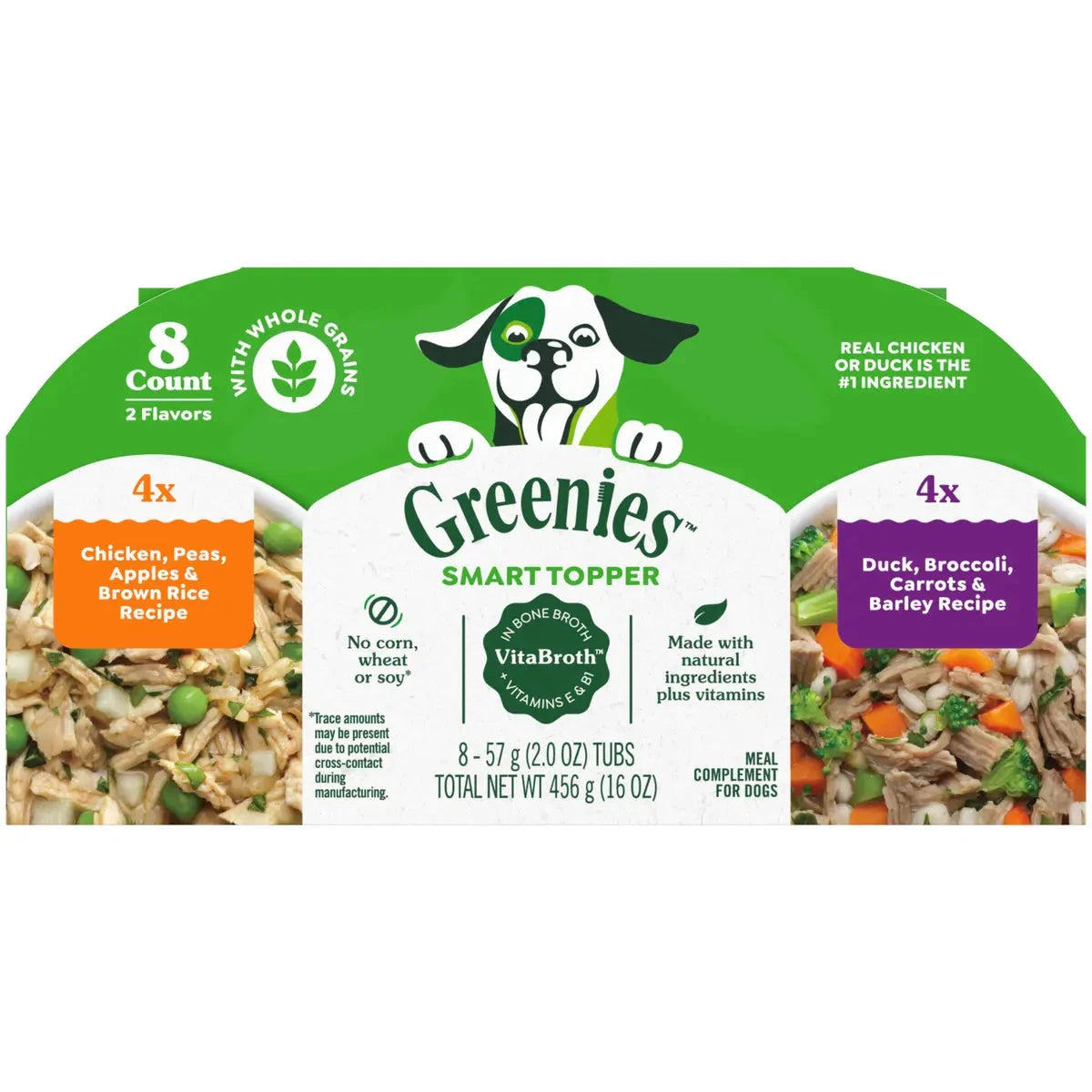 Greenies Smart Topper Wet Mix-In Chicken Duck Grains and Veggie Dog Food Topper Trays - Variety Pack - 2 Oz - 8 Pack - Case of 2 Default Title