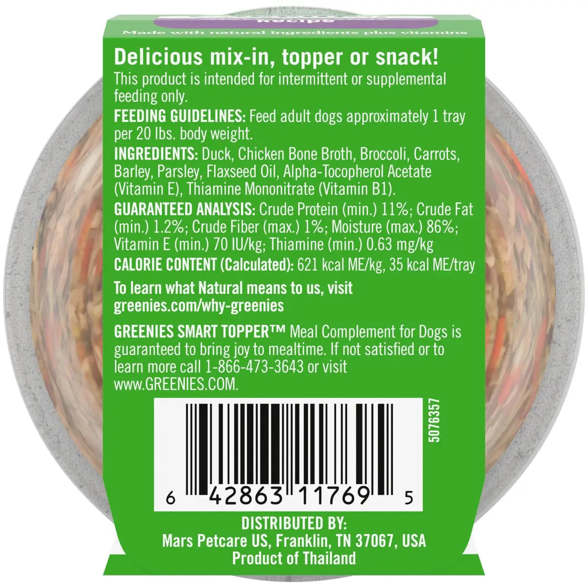 Greenies Smart Topper Wet Mix-In Duck Broccoli Carrots and Barley Dog Food Topper Trays - 2 Oz - Case of 10