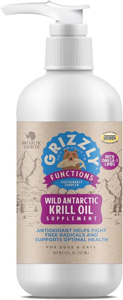 Grizzley Pet Products Grizzly Krill Oil Liquid Antioxidant Dog and Cat Supplement - 8 oz  