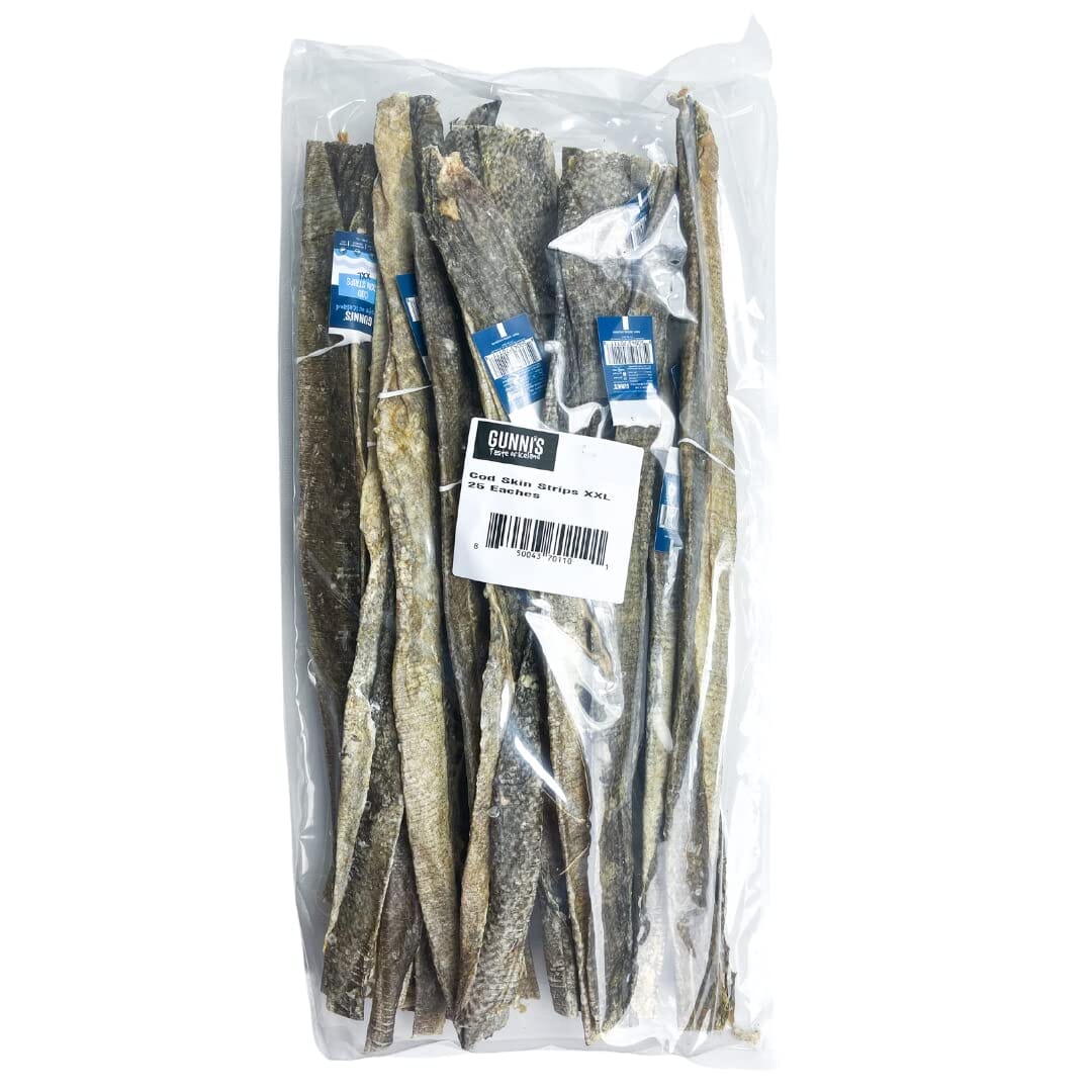 Gunnis Pet Grain-Free Long Cod Skin Strips Natural Air-Dried Dog Treats - 25 Count