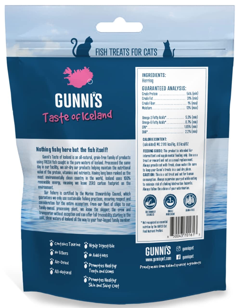 Gunnis Pet Grain-Free Omega Herring Fish Bites Natural Air-Dried Cat Treats - 1.5 Oz