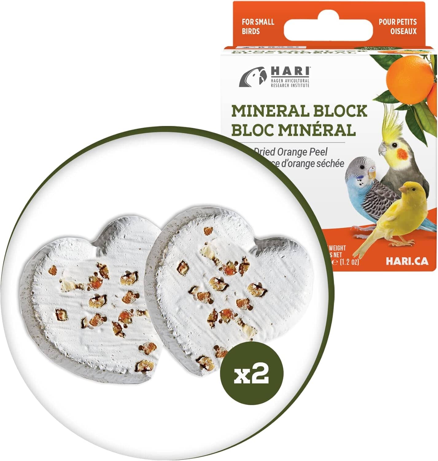 Hagen Hari Mineral Block Dried Orange Peel Calcium Supplement Bird Treat - 1.2 Oz - 2 Pack