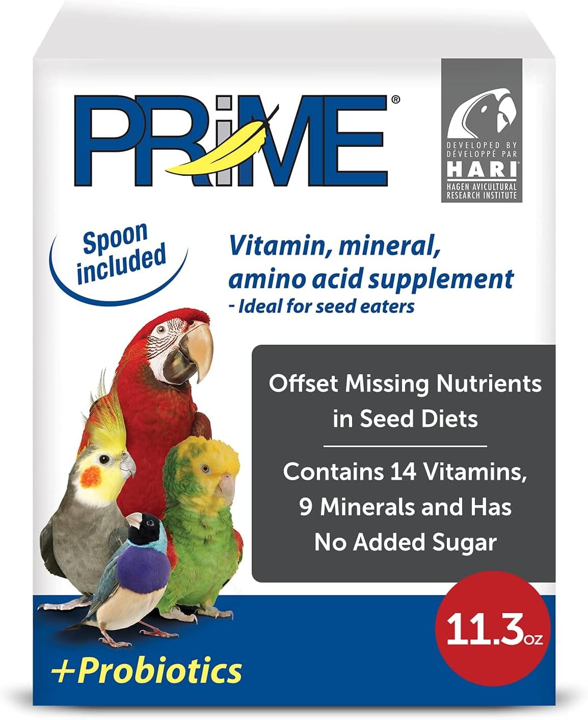 Hagen Hari Prime Vitamin Mineral and Amino Acids Powder Seed Eating Bird Supplements 11.3 Ounce