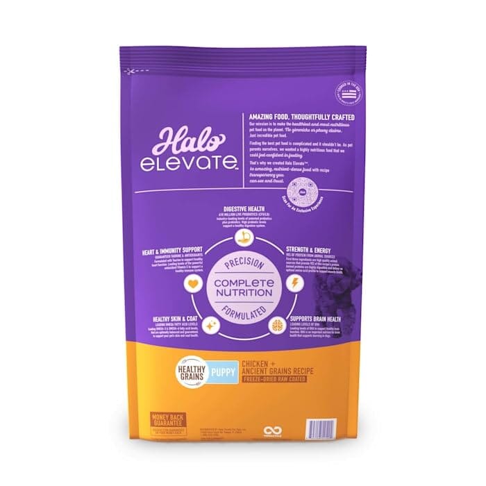 Halo Pets Elevate Healthy Grains Chicken Recipe Puppy Dry Dog Food - 20 Lbs  