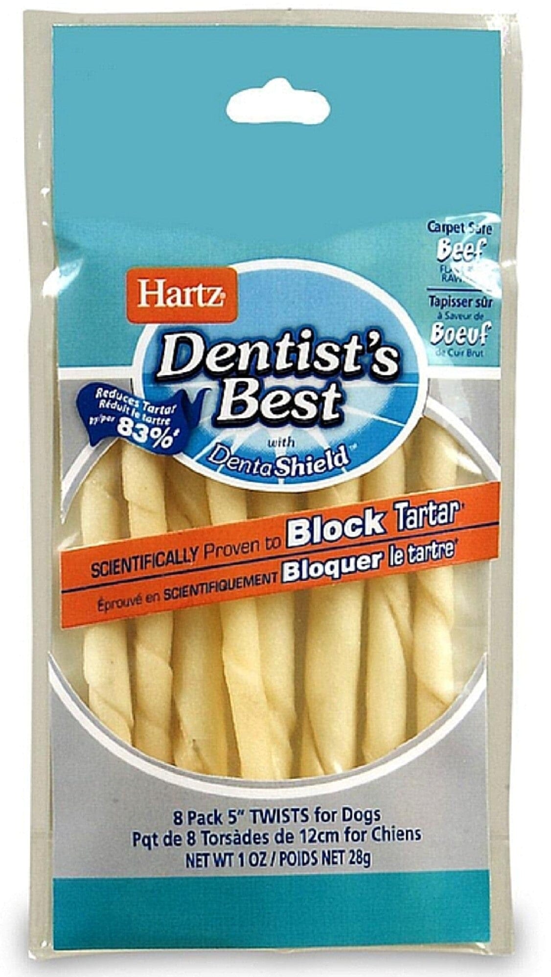 Hartz Mountain Dentist's Best Beef Rawhide Twists Natural Dog Chews - 5