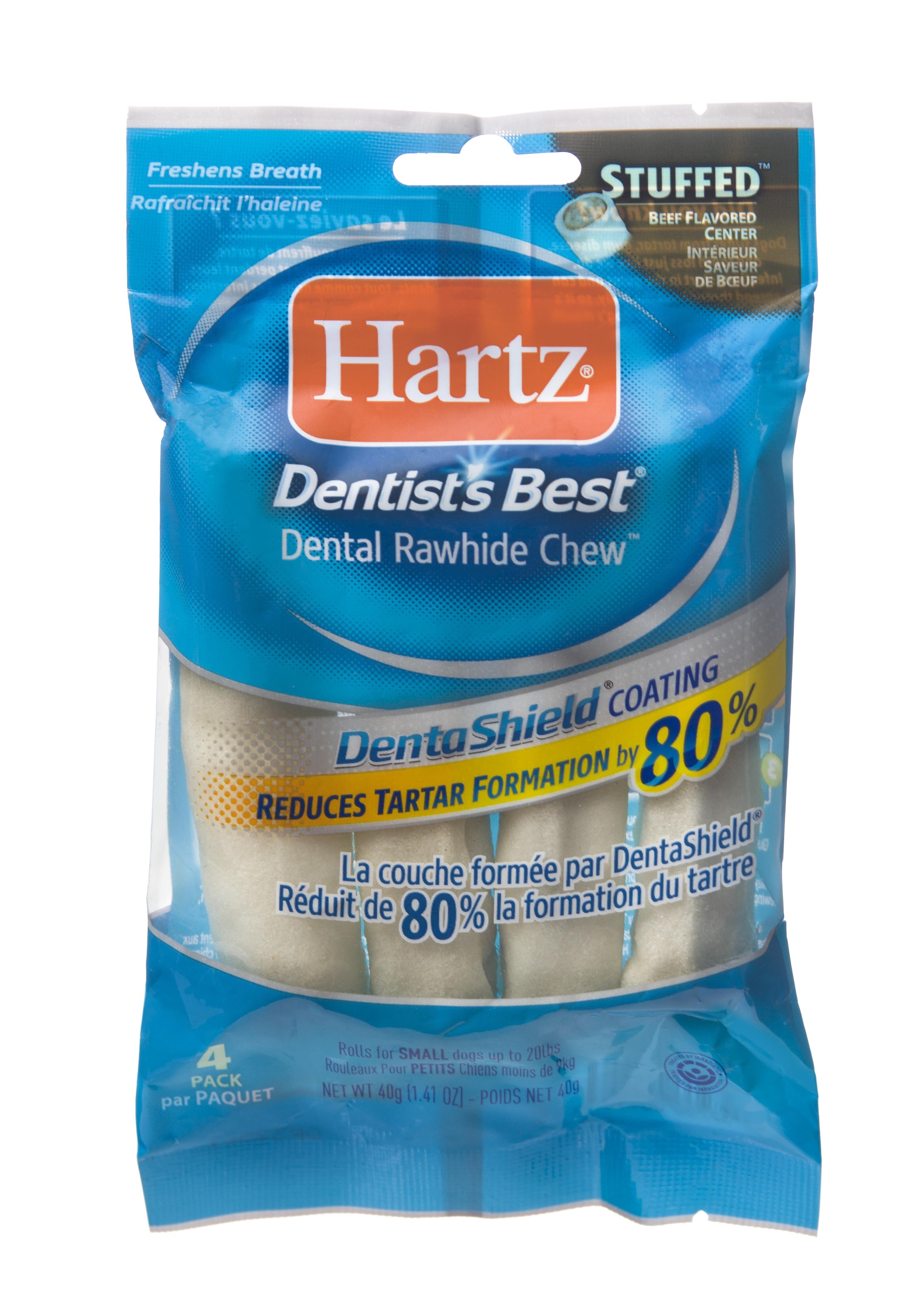 Hartz Mountain Dentist's Best Beef Stuffed Rawhide Natural Dog Chews - 4" Inch - 4 Pack  