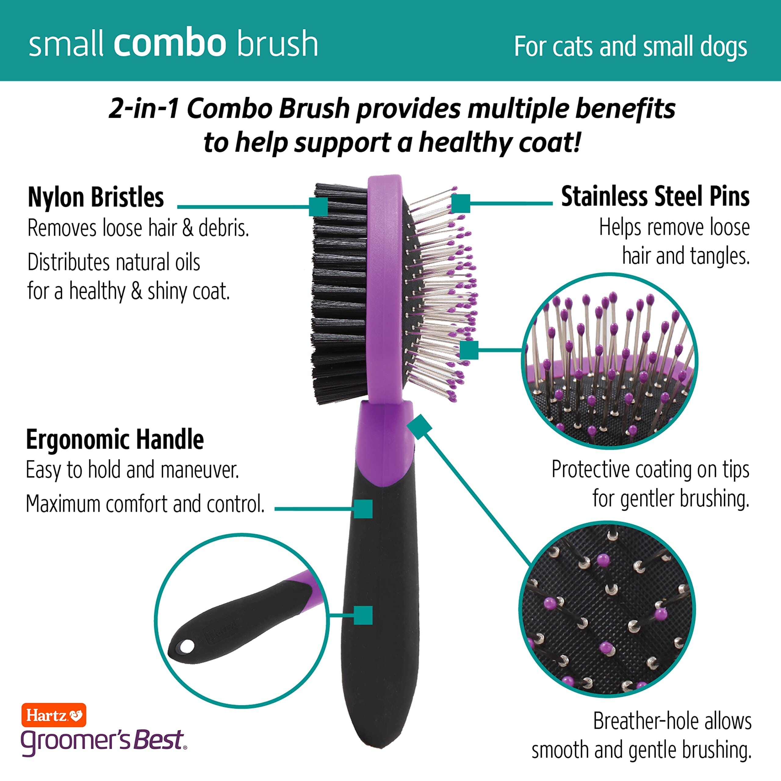 Hartz Mountain Groomer's Best Dual-Sided Combo Grooming Cat Brush  