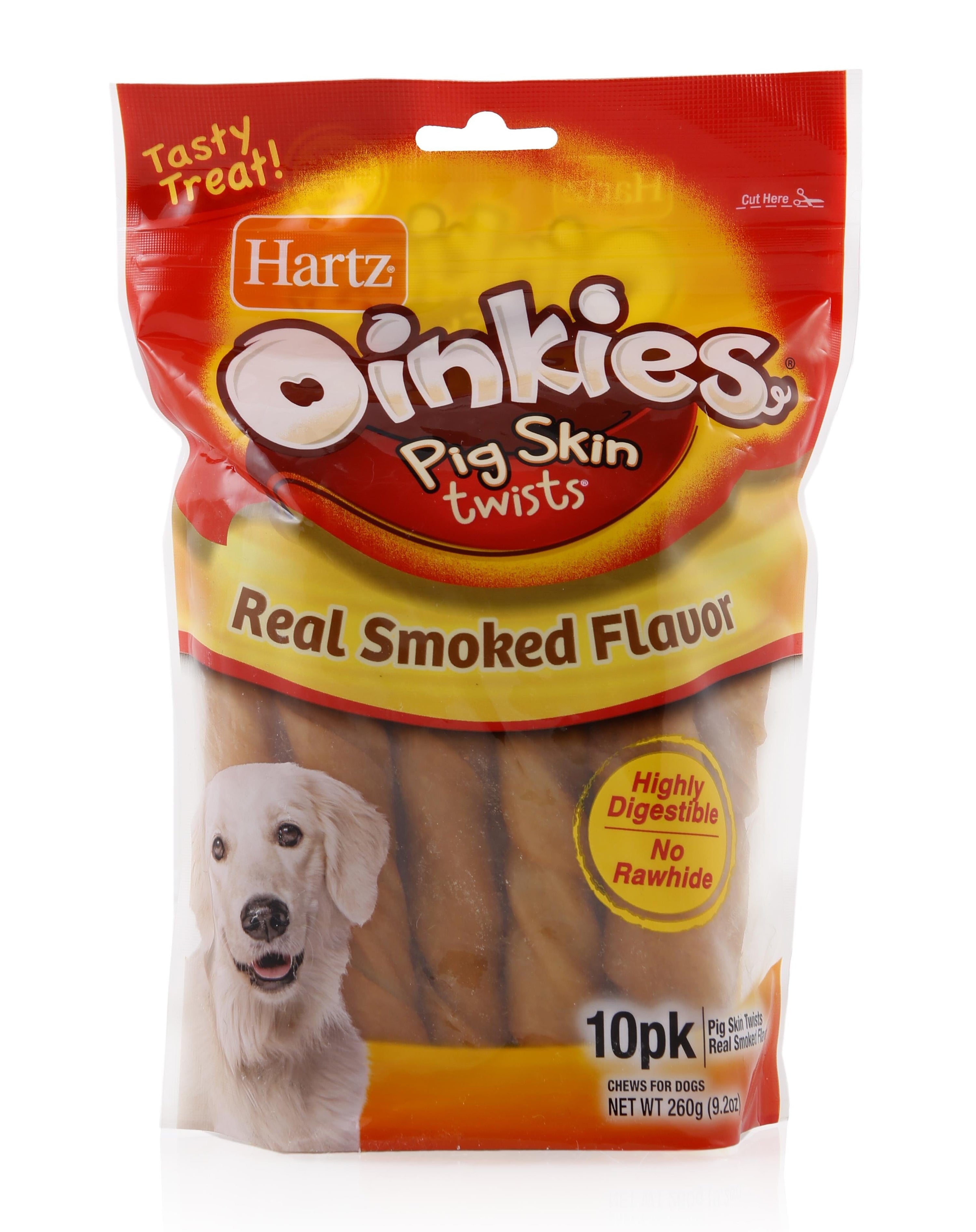 Hartz Mountain Oinkies Rawhide-Free Bacon Wrapped Pork Skin Twists Natural Dog Chews - 10 Pack  