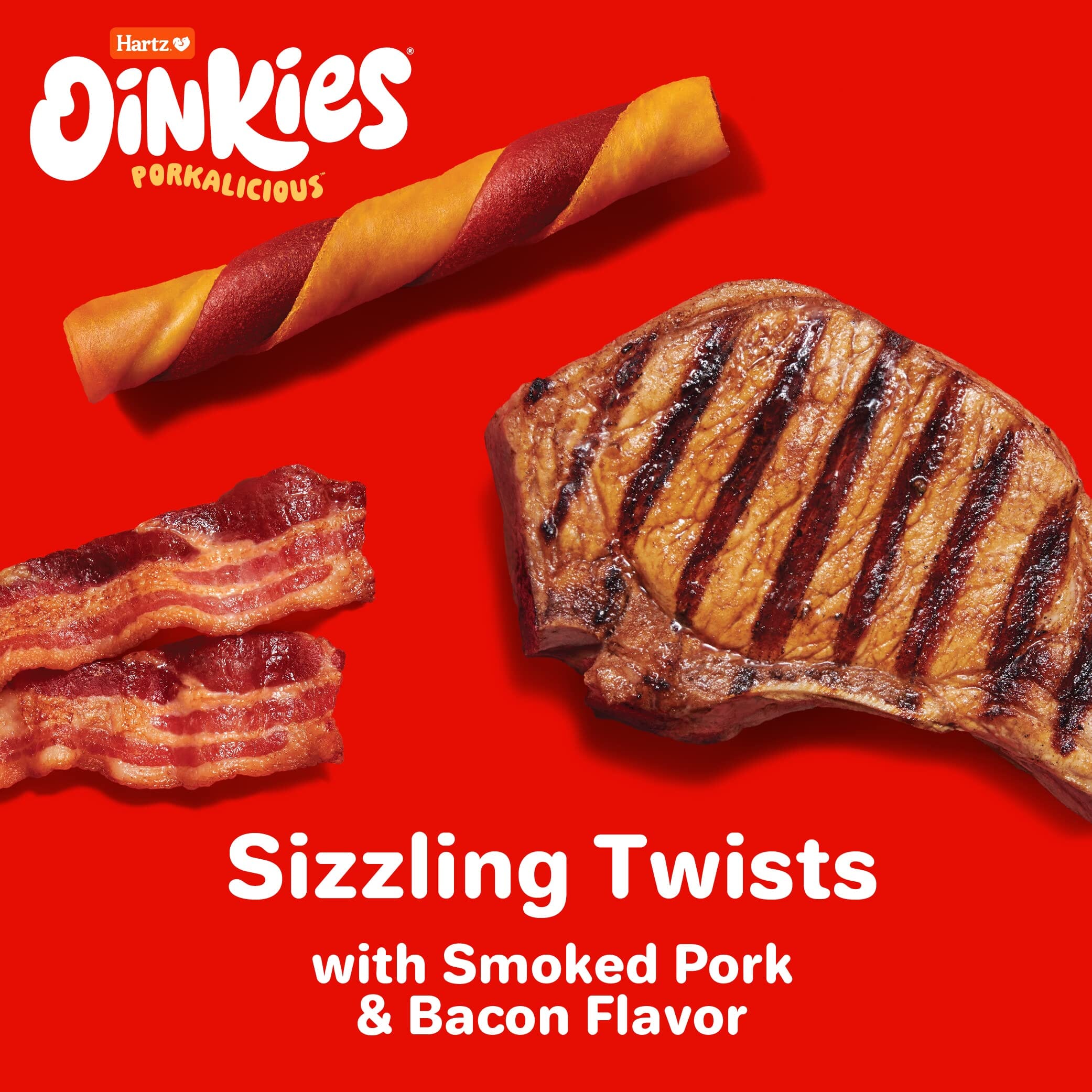 Hartz Mountain Oinkies Rawhide-Free Bacon Wrapped Pork Skin Twists Natural Dog Chews - 4 Pack  