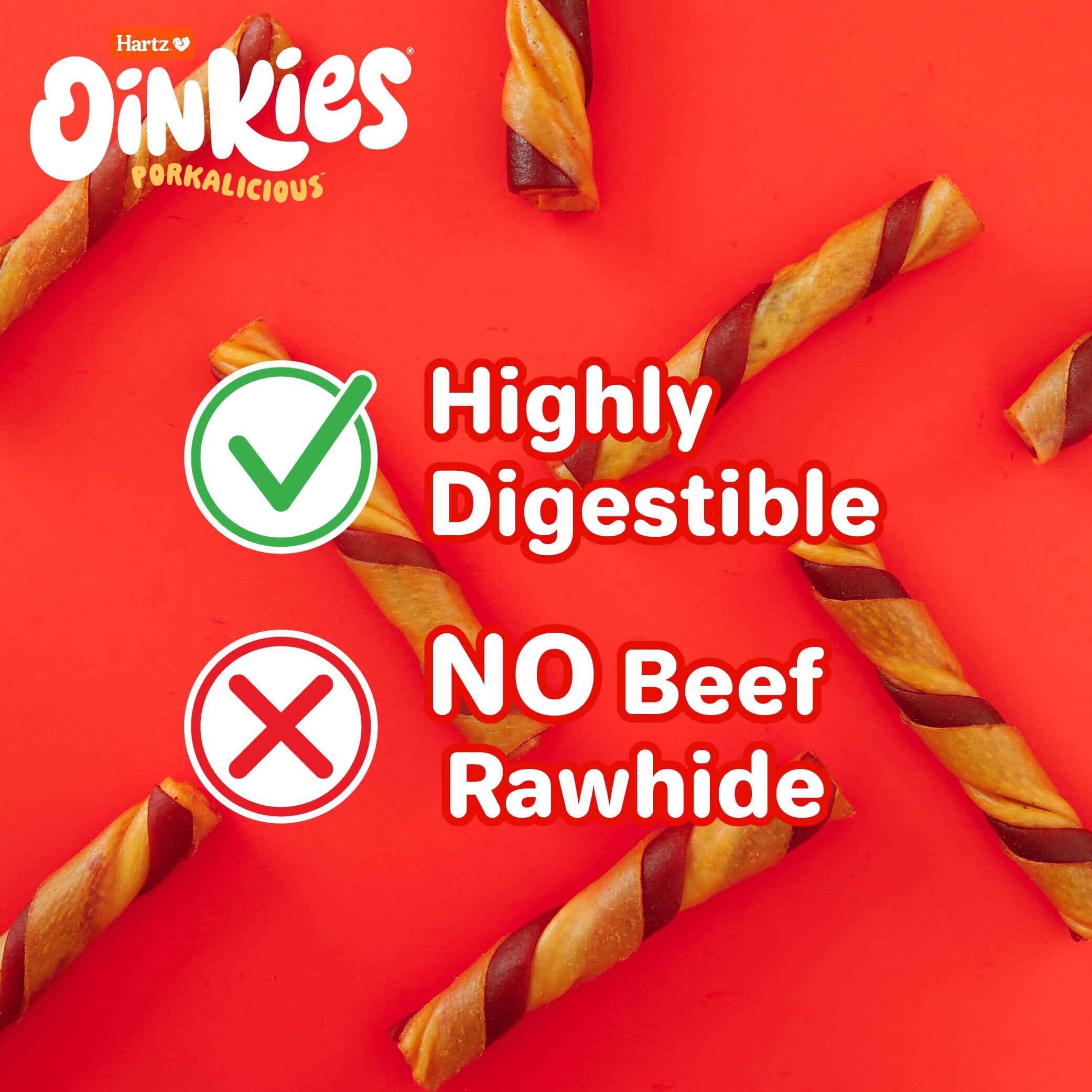 Hartz Mountain Oinkies Rawhide-Free Bacon Wrapped Pork Skin Twists Natural Dog Chews - 8 Pack  