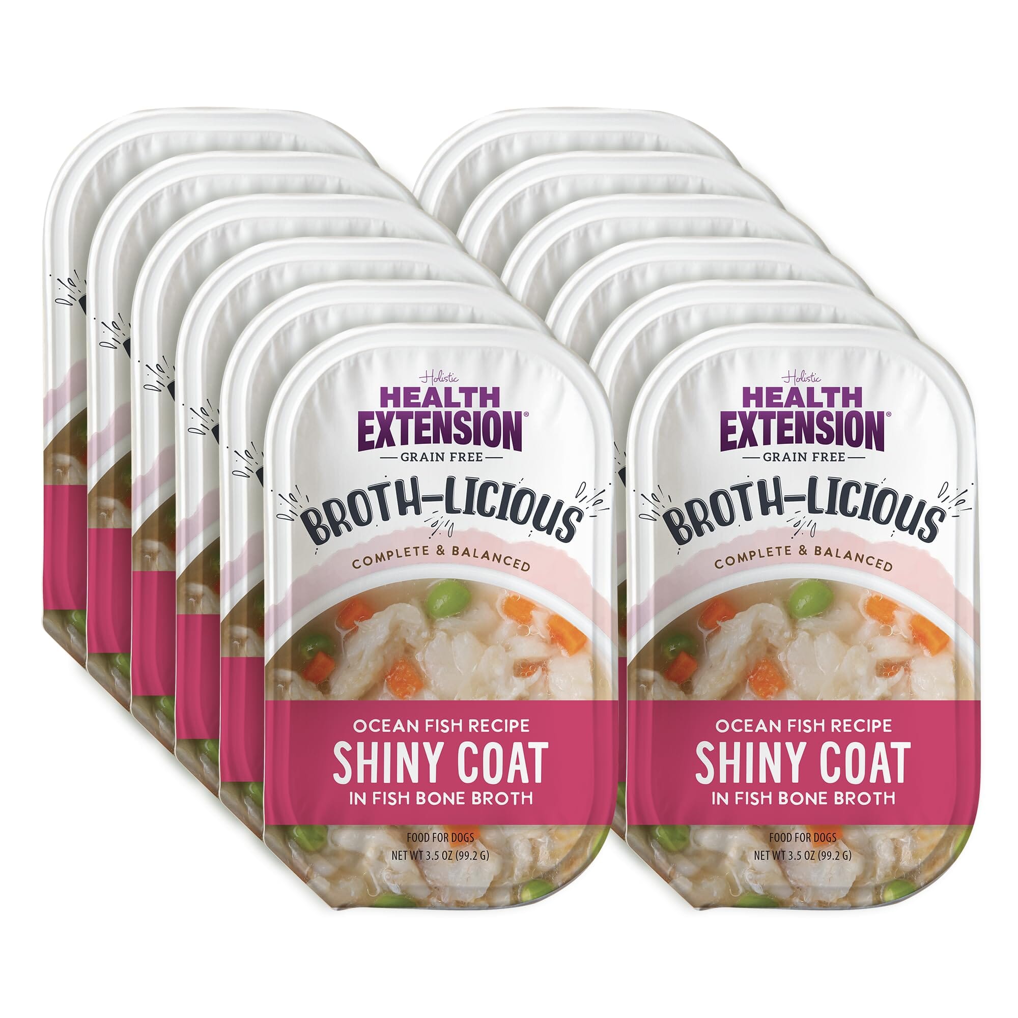 Health Extension Broth-Licious Shiny Coat Oceanfish in Broth Wet Dog Food Topper Trays - 3.5 Oz - 12 Pack Default Title