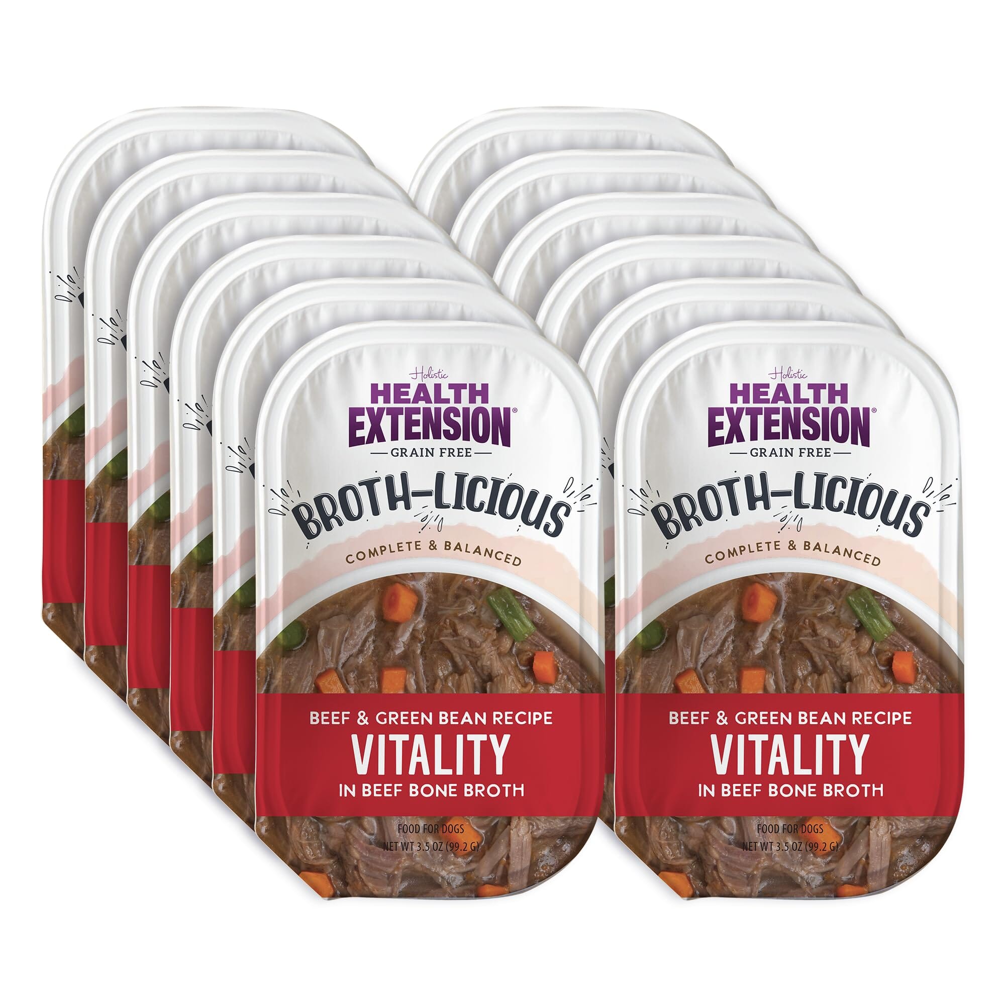 Health Extension Broth-Licious Vitality Beef and Greenbeans Wet Dog Food Topper Trays - 3.5 Oz - 12 Pack Default Title