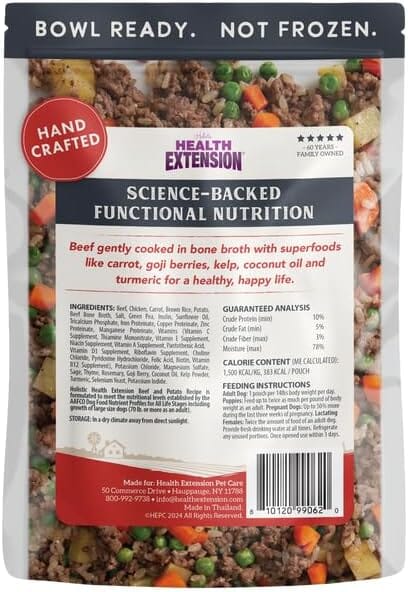 Health Extension Gently Cooked Beef and Potato in Bone Broth Wet Dog Food Pouch