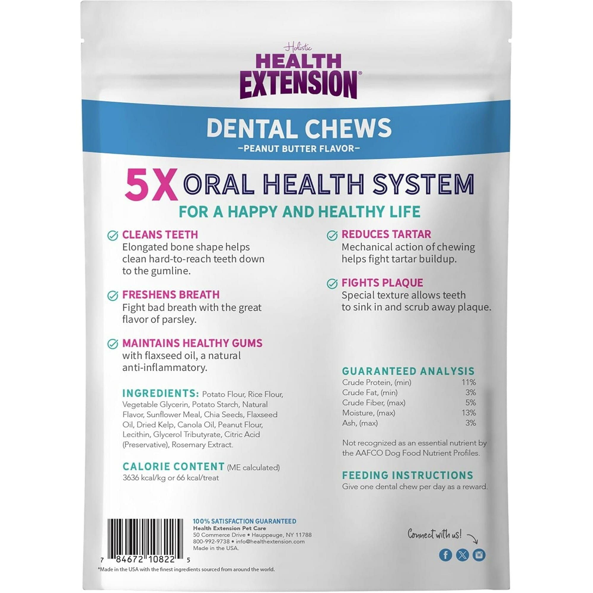 Health Extension Peanut Butter Bones Dental Dog Chews - Medium - 8 Pack - 6 Oz