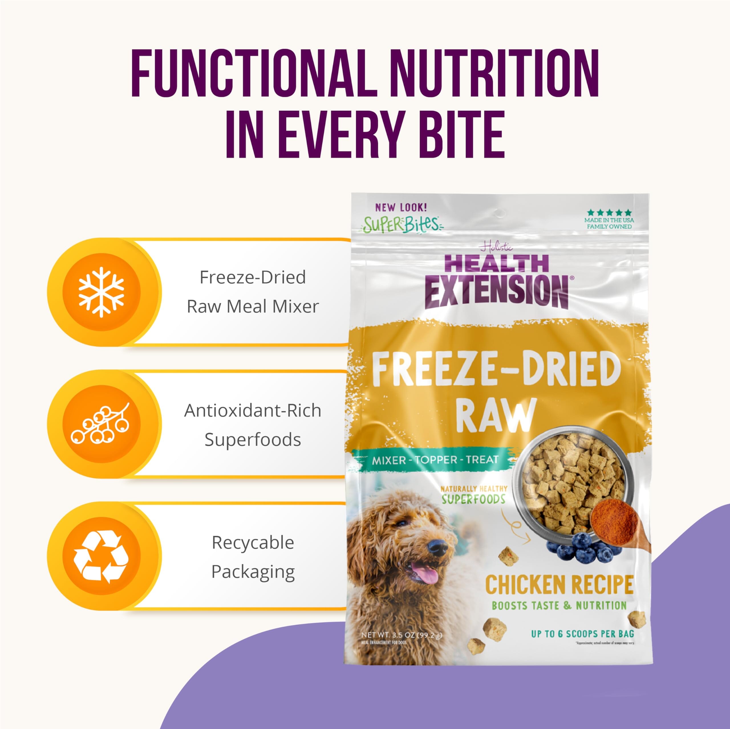 Health Extension Super Bites Grain-Free Chicken Meal Freeze-Dried Dog Food Toppers - 3.5 Oz  