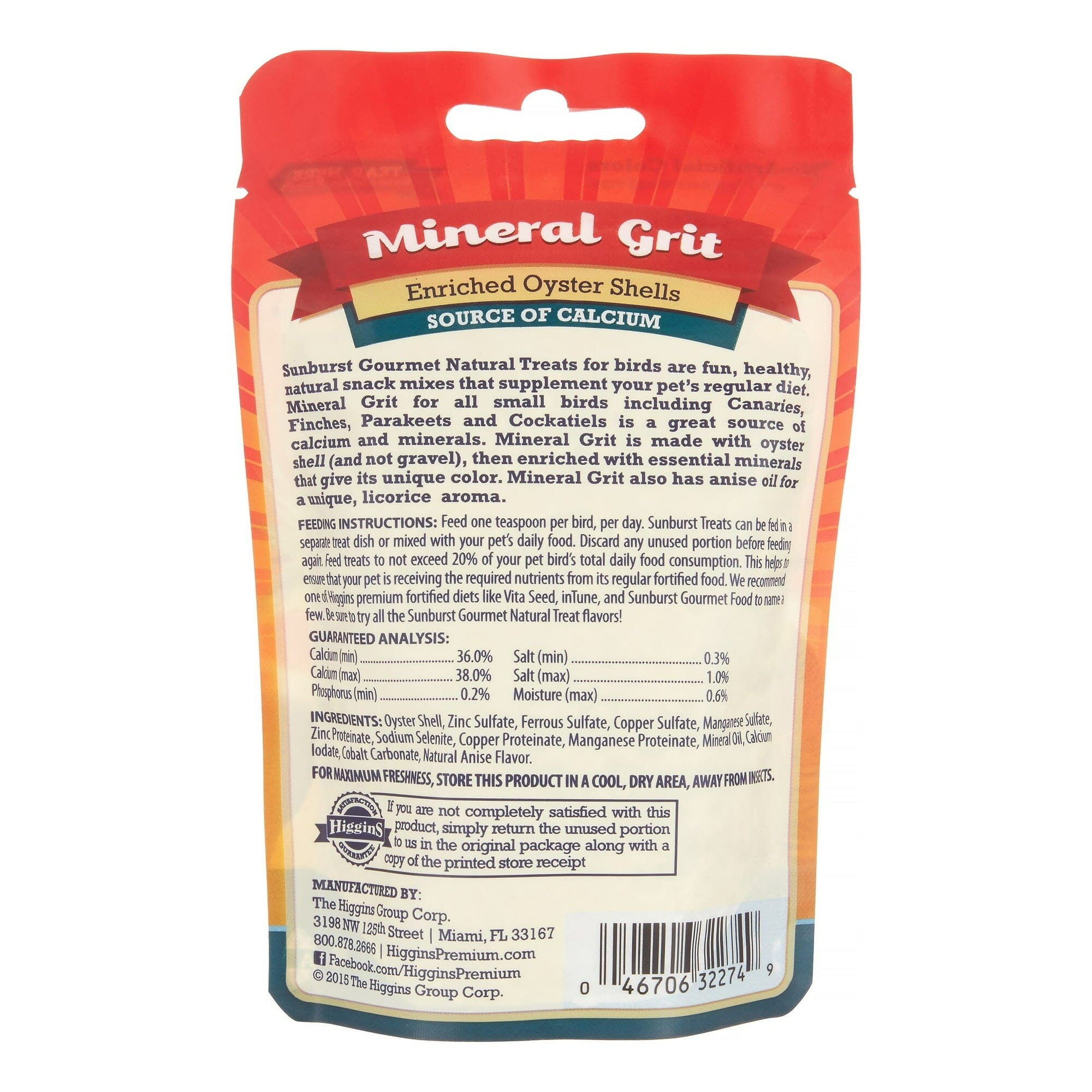 Higgins Mineral Grit Crushed Oyster Shells Calcium Small Bird Food -  6 Oz