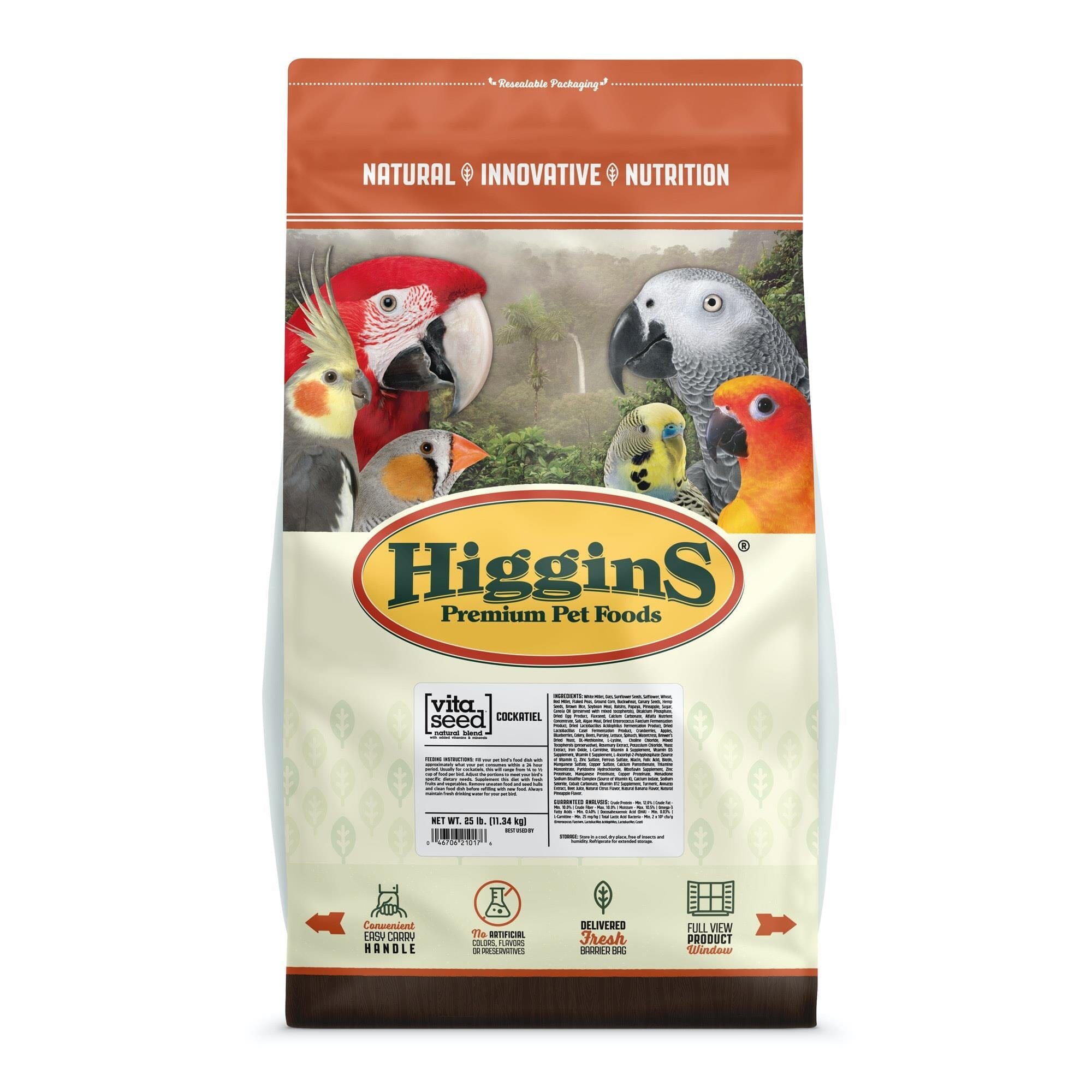 Higgins Nederlands Vita Seed Cockatiel Bird Food - 25 Lbs