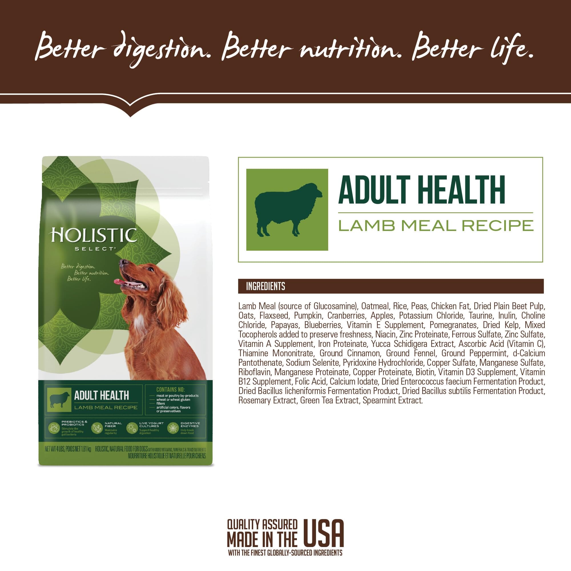 Holistic Select Natural Adult Health Lamb Meal Recipe Dry Dog Food  