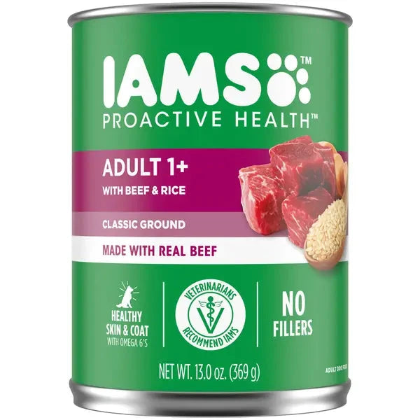 IAMS ProActive Health Ground Dinner Beef and Rice Adult Canned Dog Food - 13.2 Oz - Case of 12 Default Title