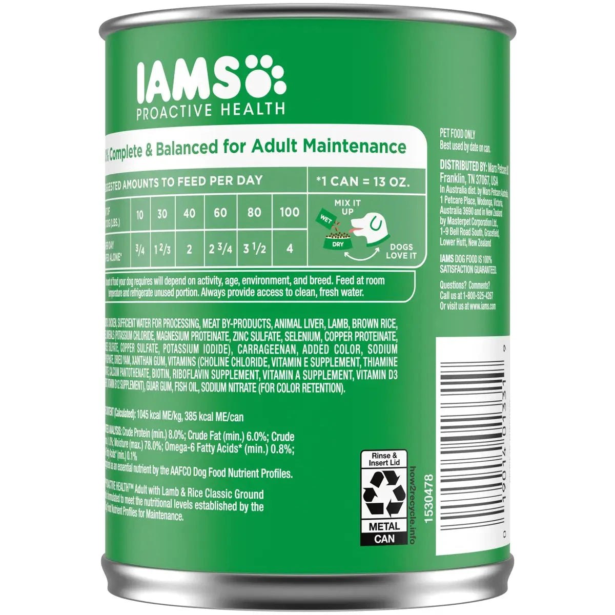 IAMS ProActive Health Ground Dinner Lamb and Rice Adult Canned Dog Food - 13.2 Oz - Case of 12