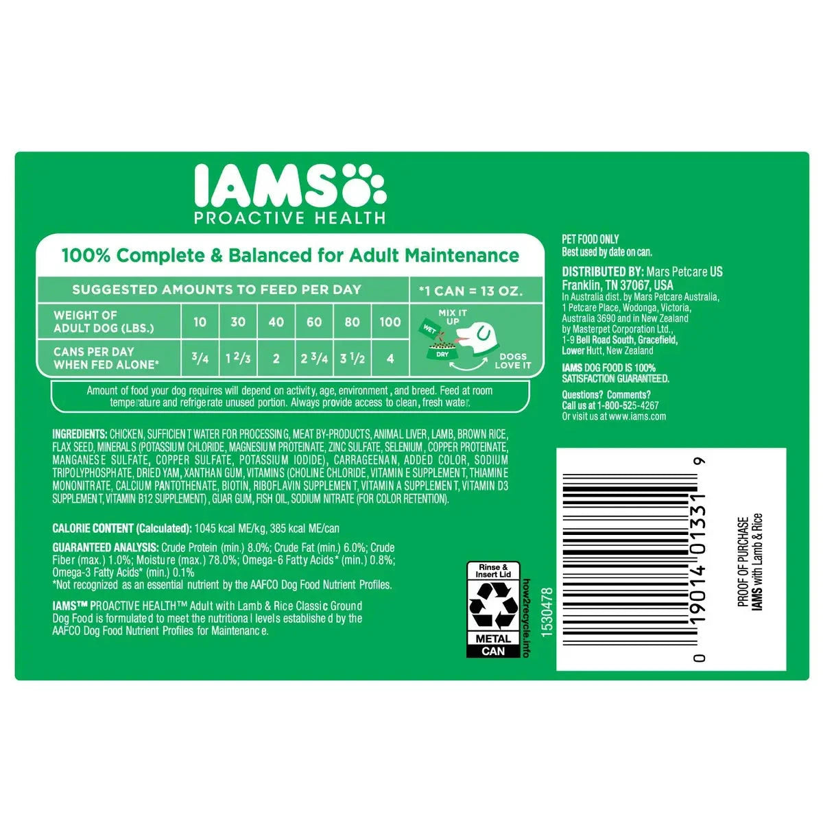 IAMS ProActive Health Ground Dinner Lamb and Rice Adult Canned Dog Food - 13.2 Oz - Case of 12