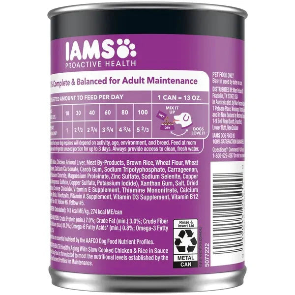 IAMS ProActive Health Slow Cooked Chicken and Rice Pate Senior Canned Dog Food - 13 Oz - Case of 12