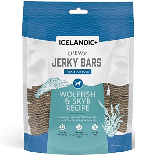 Icelandic+ Chewy Jerky Bars Wolffish, Skyr & Kelp Cat and Dog Jerky Treats - 2.5 Oz