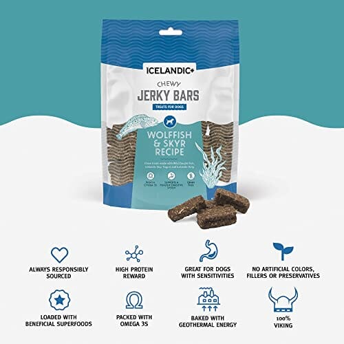 Icelandic+ Chewy Jerky Bars Wolffish, Skyr & Kelp Cat and Dog Jerky Treats - 2.5 Oz