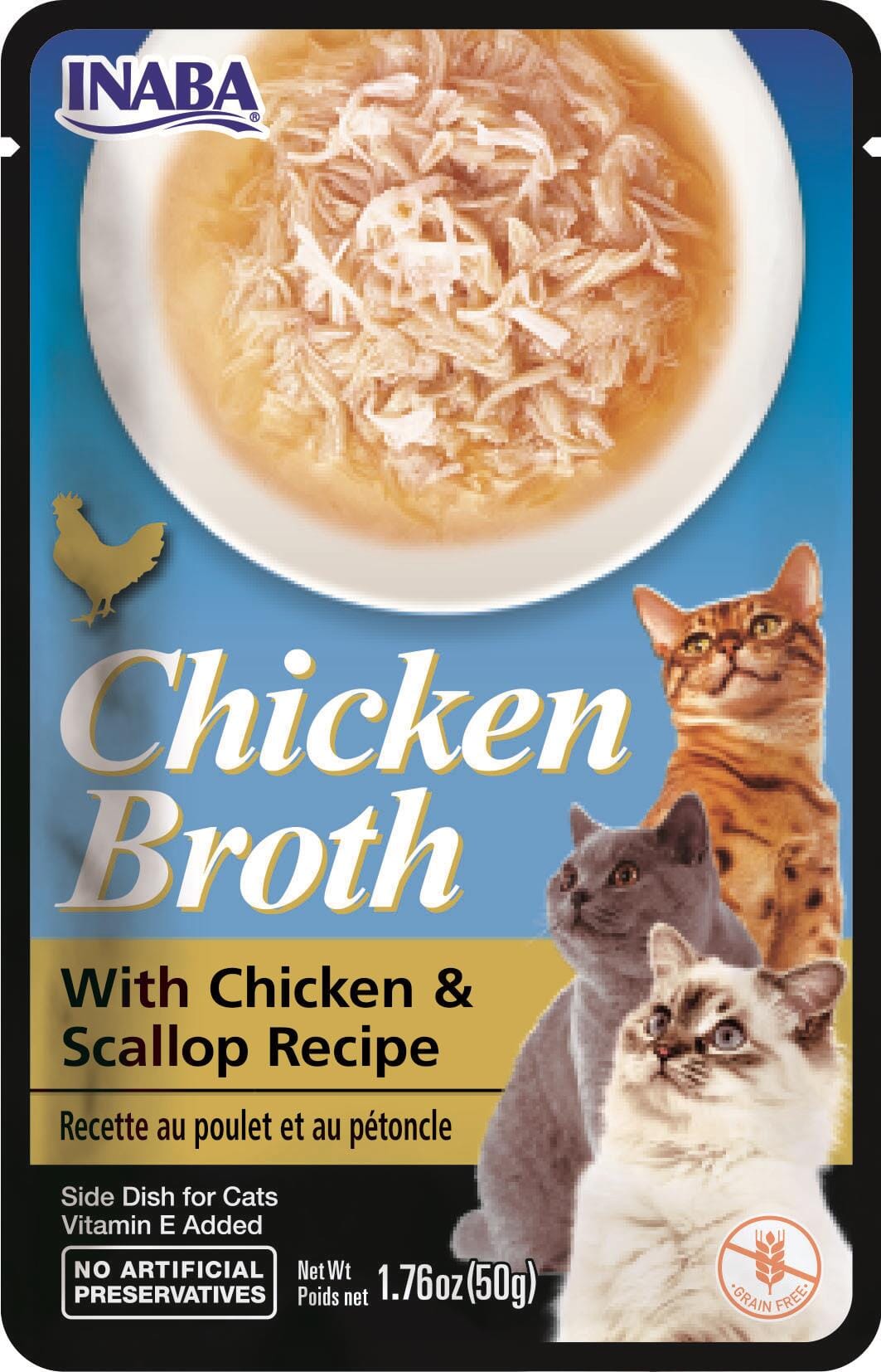 Inaba Chicken Broth Side Dish for Cats Cat Treats - Chicken and Scallop - 1.76 Oz - 6 Pack  