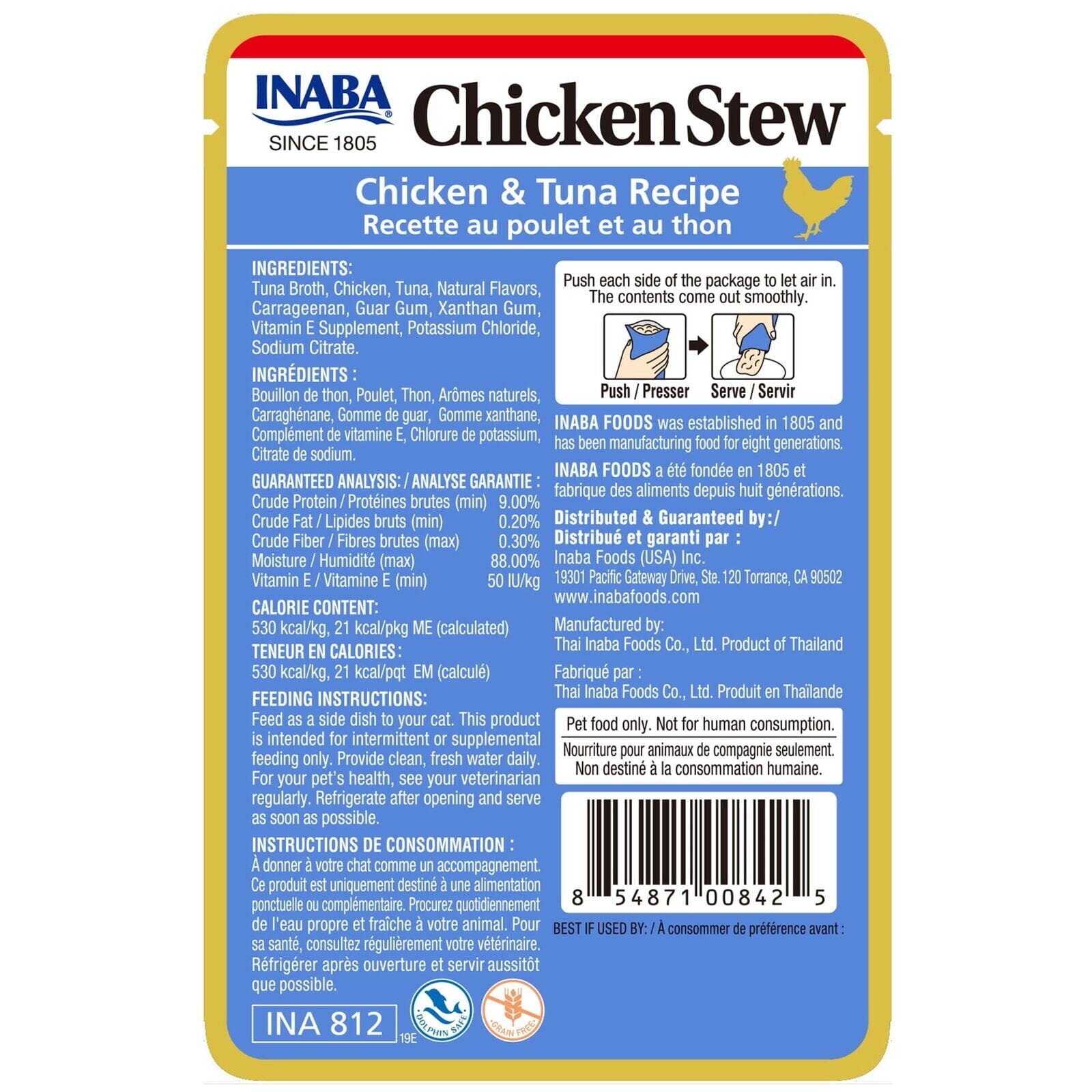 Inaba Chicken Stew with Chicken and Tuna Wet Cat Food or Topper Pouch - 1.4 Oz - 8 Pack