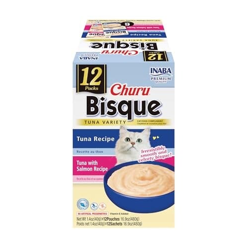 Inaba Churu Bisque Tuna and Salmon Creamy Wet Cat Food or Topper Pouch - Variety Pack - 1.4 Oz - 12 Pack Default Title