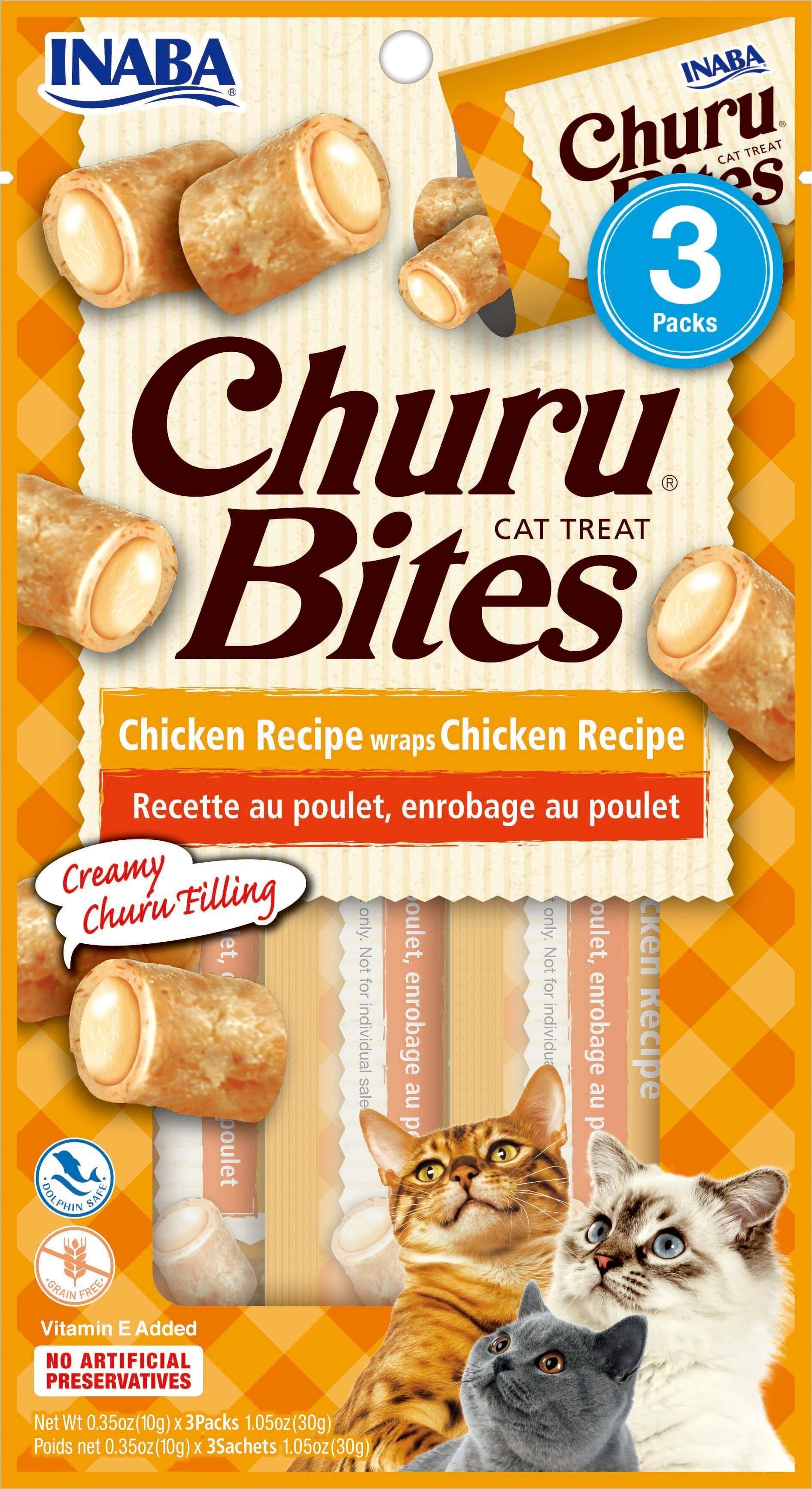 Inaba Churu Bites Cat Treats - Chicken - .35 Oz - 3 Pack - Case of 6  