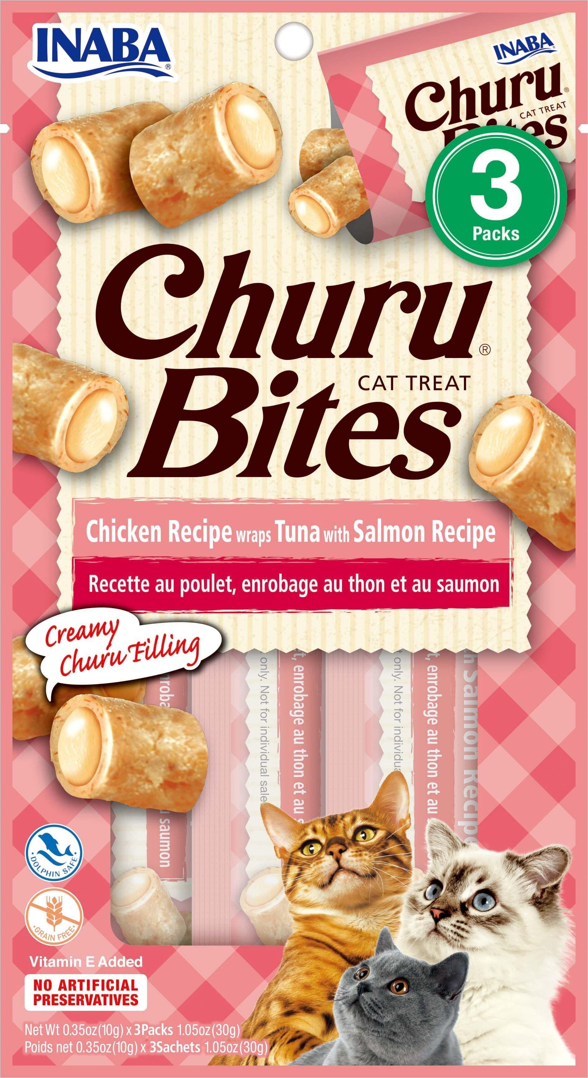 Inaba Churu Bites Cat Treats - Tuna and Salmon - .35 Oz - 3 Pack - Case of 6  