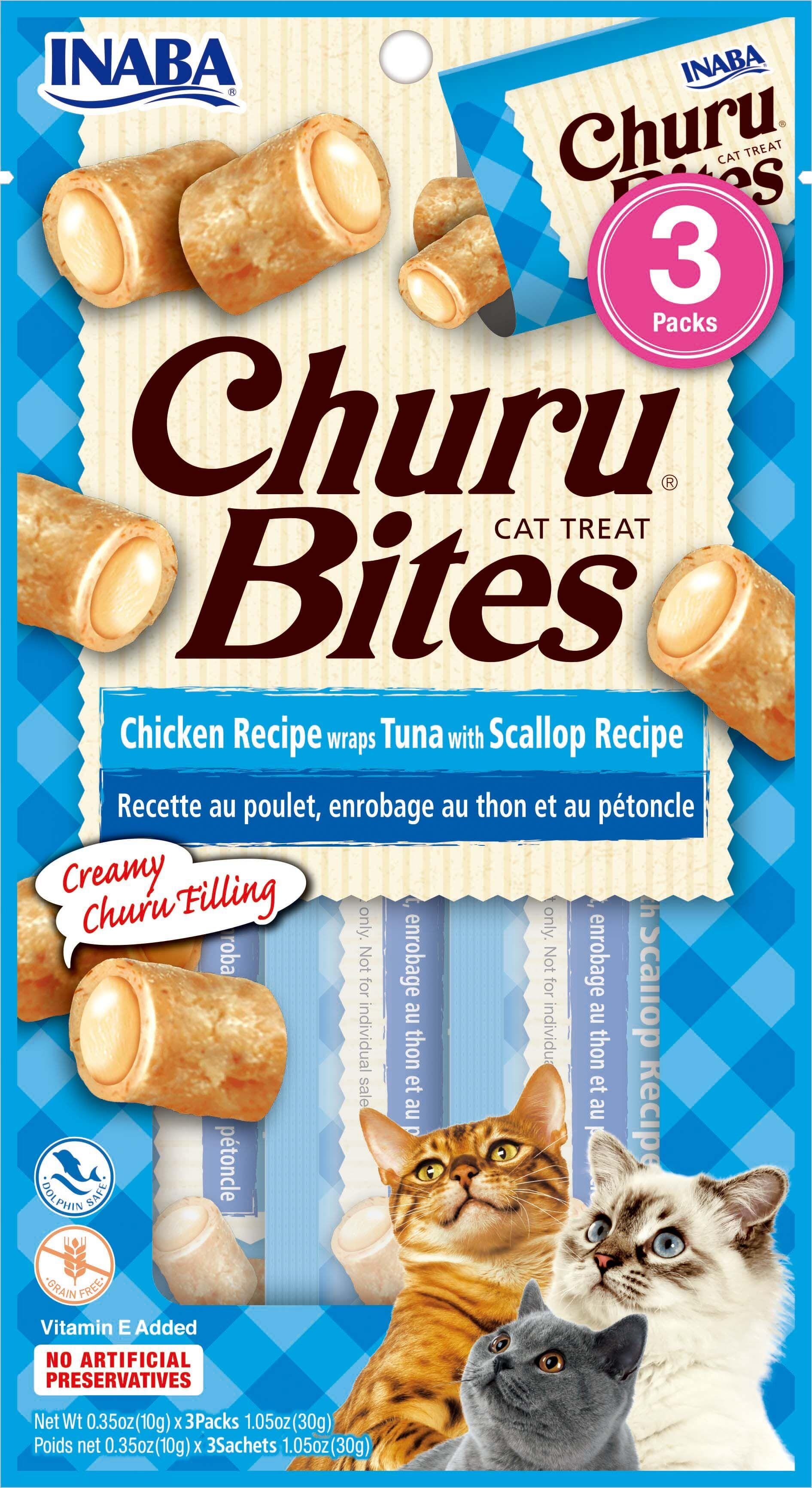 Inaba Churu Bites Cat Treats - Tuna and Scallop - .35 Oz - 3 Pack - Case of 6  