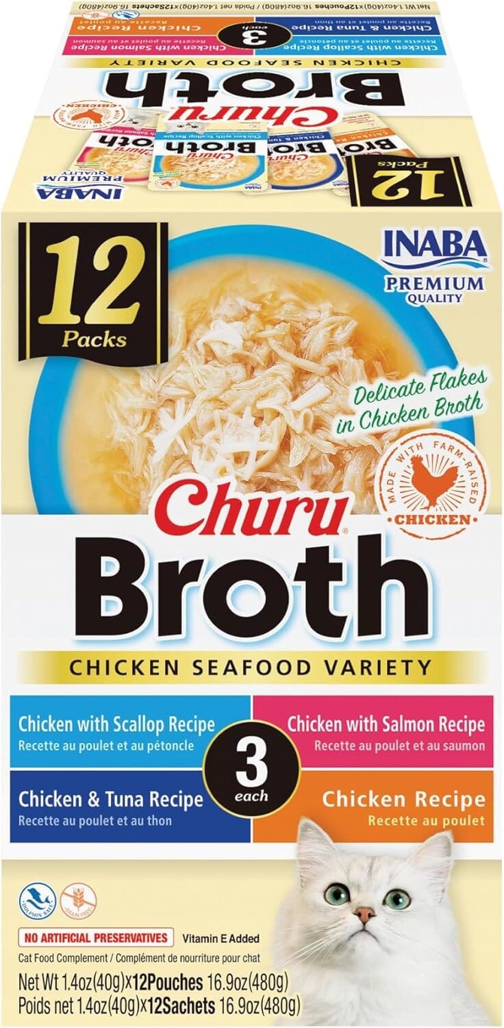 Inaba Churu Broth Chicken and Seafood Wet Cat Food or Topper Pouch - Variety Pack - 1.4 Oz - 12 Pack Default Title