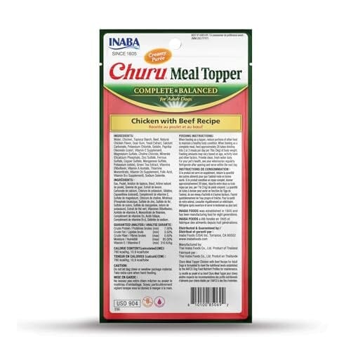 Inaba Churu Complete and Balanced Chicken and Beef Dog Food Meal Topper Pouch