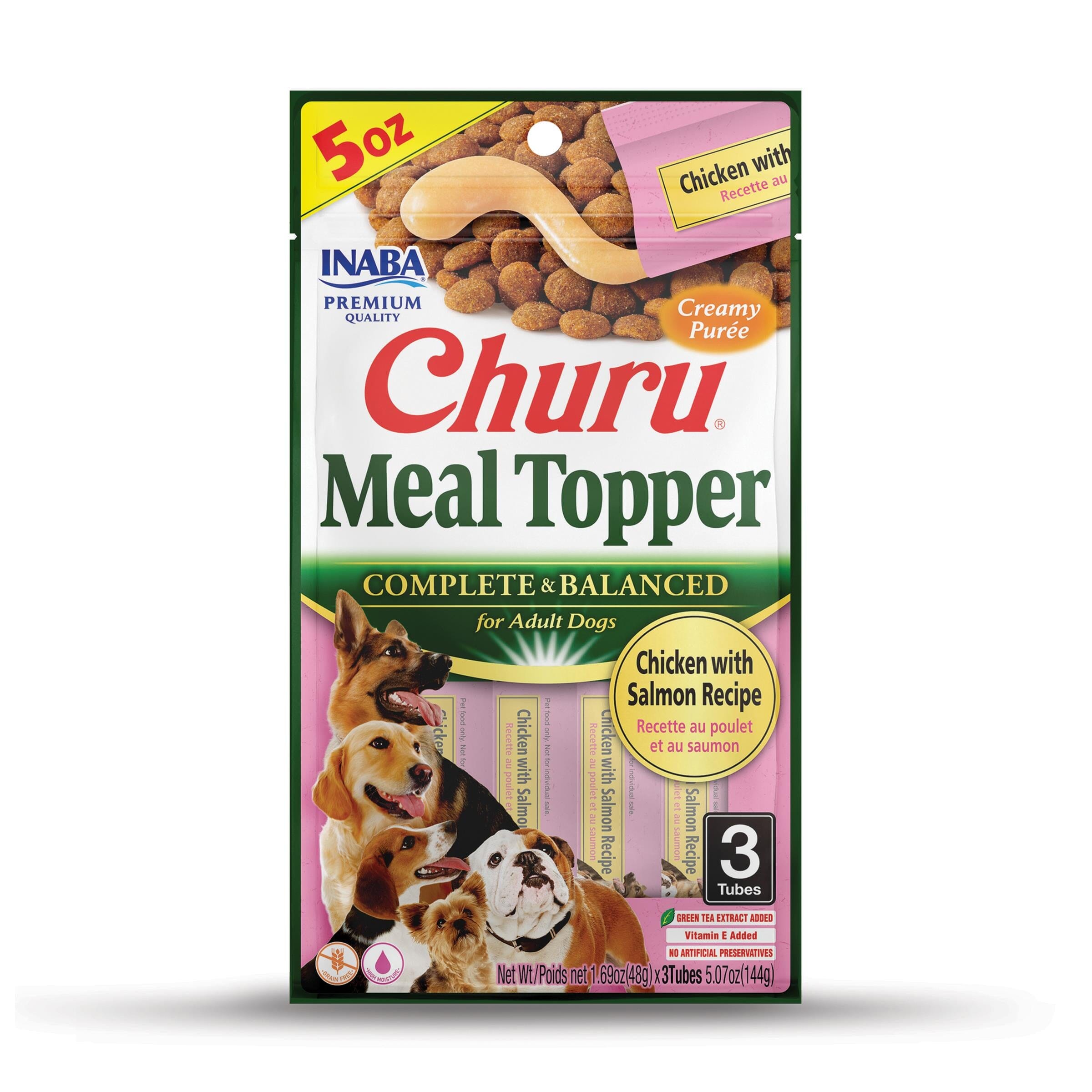 Inaba Churu Complete and Balanced Chicken and Salmon Dog Food Meal Topper Pouch 1.69 Oz - 3 Pack - Case of 6