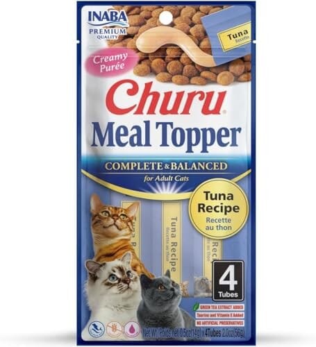 Inaba Churu Complete and Balanced Tuna Recipe Cat Food Meal Topper Pouch - .5 Oz - 4 Pack - Case of 6 Default Title