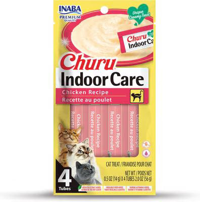 Inaba Churu Indoor Care Lickable and Squeezable Puree Cat Treat Pouches - 2 Oz (4 Pack) - Case of 6
