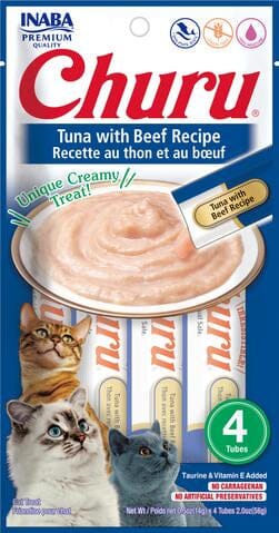 Inaba Churu Puree Cat Treats - Tuna and Beef - .5 Oz - 4 Pack - Case of 6