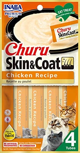 Inaba Churu Puree Skin & Coat Cat Treats - Chicken - .5 Oz - 4 Pack - Case of 6